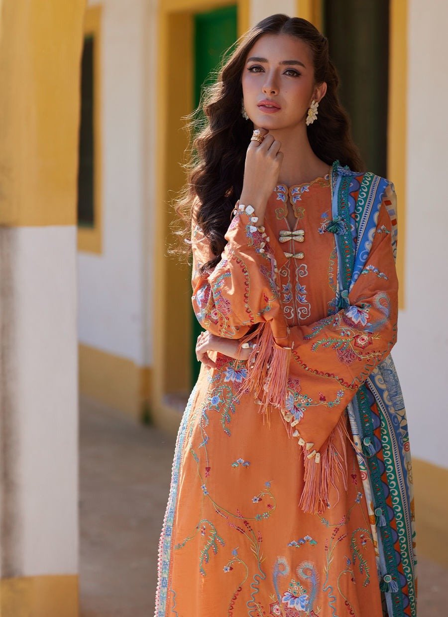 Farah Talib Aziz | Luxury Lawn Unstitched'26 "Orange" Formal Festive Wear | 04-3pc - Image 2