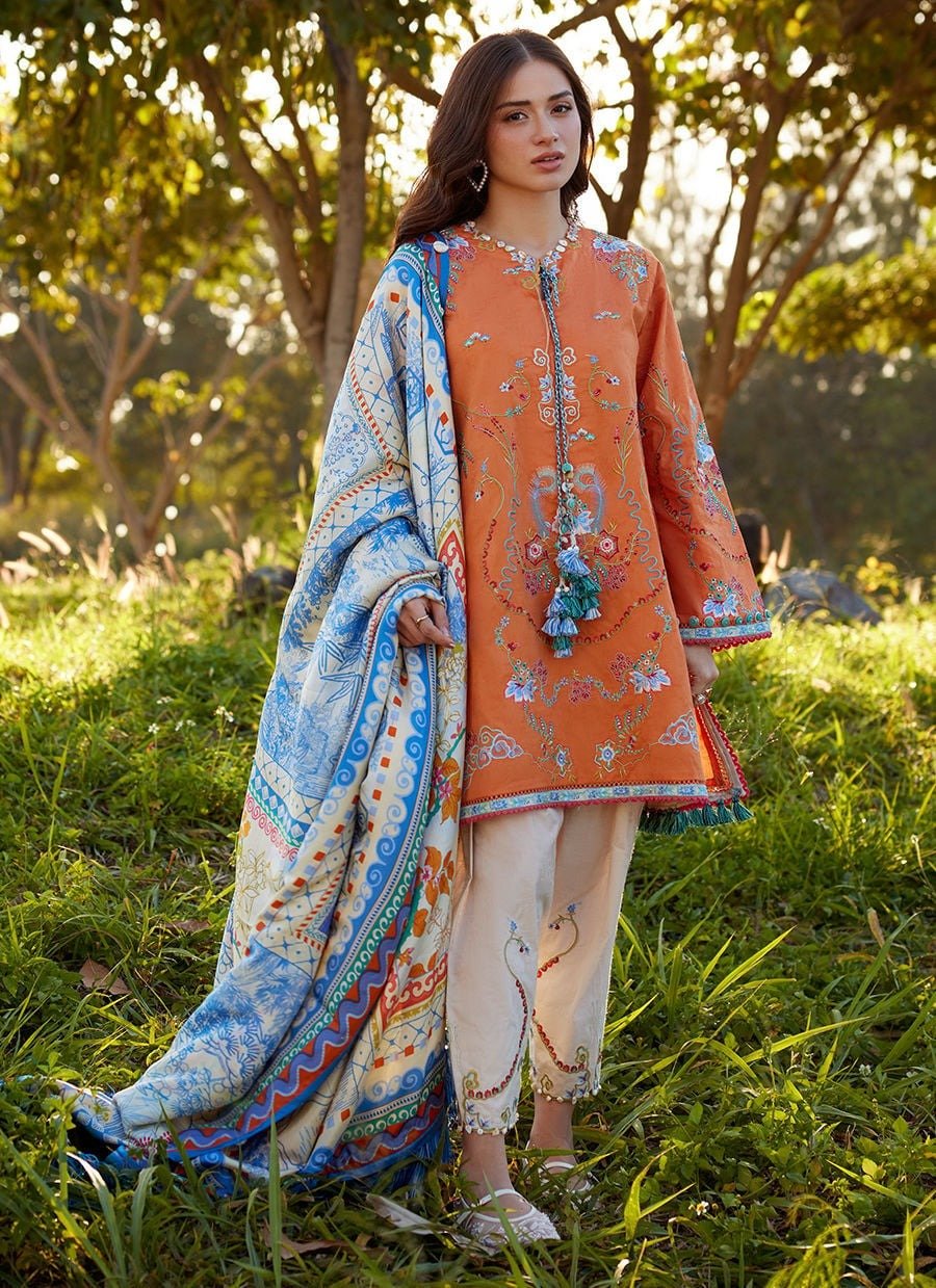 Farah Talib Aziz | Luxury Lawn Unstitched'26 "Orange" Formal Festive Wear | 04-3pc - Image 4