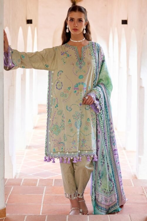 Farah Talib Aziz | Luxury Lawn Unstitched'26 "Green" Formal Festive Wear | 07-3pc