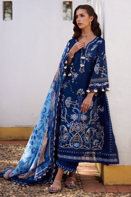 Farah Talib Aziz | Luxury Lawn Unstitched'26 "Blue" Formal Festive Wear | 08-3pc