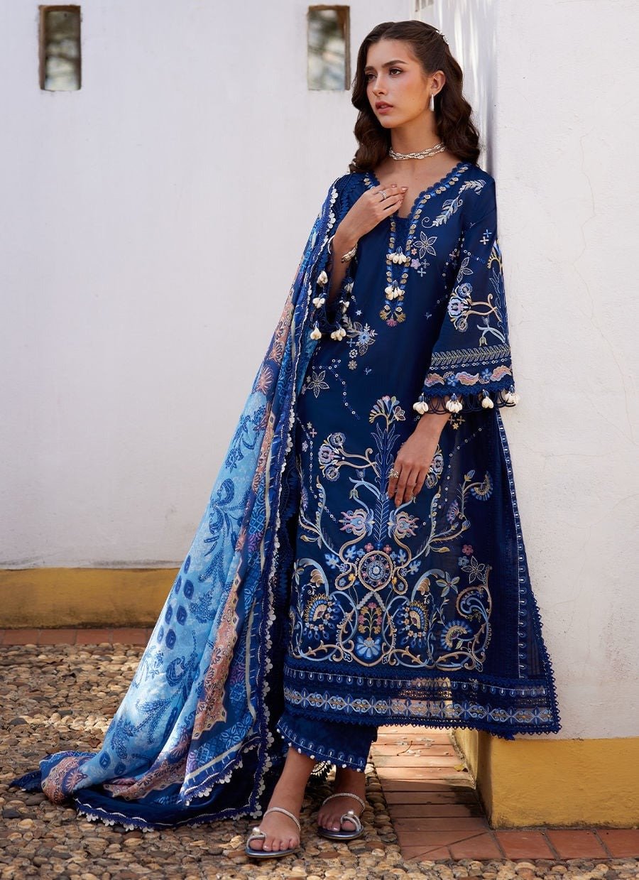 Farah Talib Aziz | Luxury Lawn Unstitched'26 "Blue" Formal Festive Wear | 08-3pc