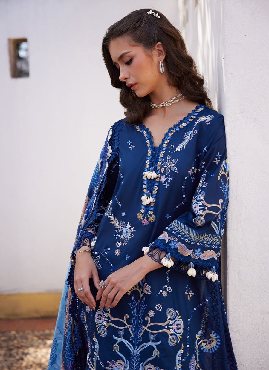 Farah Talib Aziz | Luxury Lawn Unstitched'26 "Blue" Formal Festive Wear | 08-3pc - Image 2