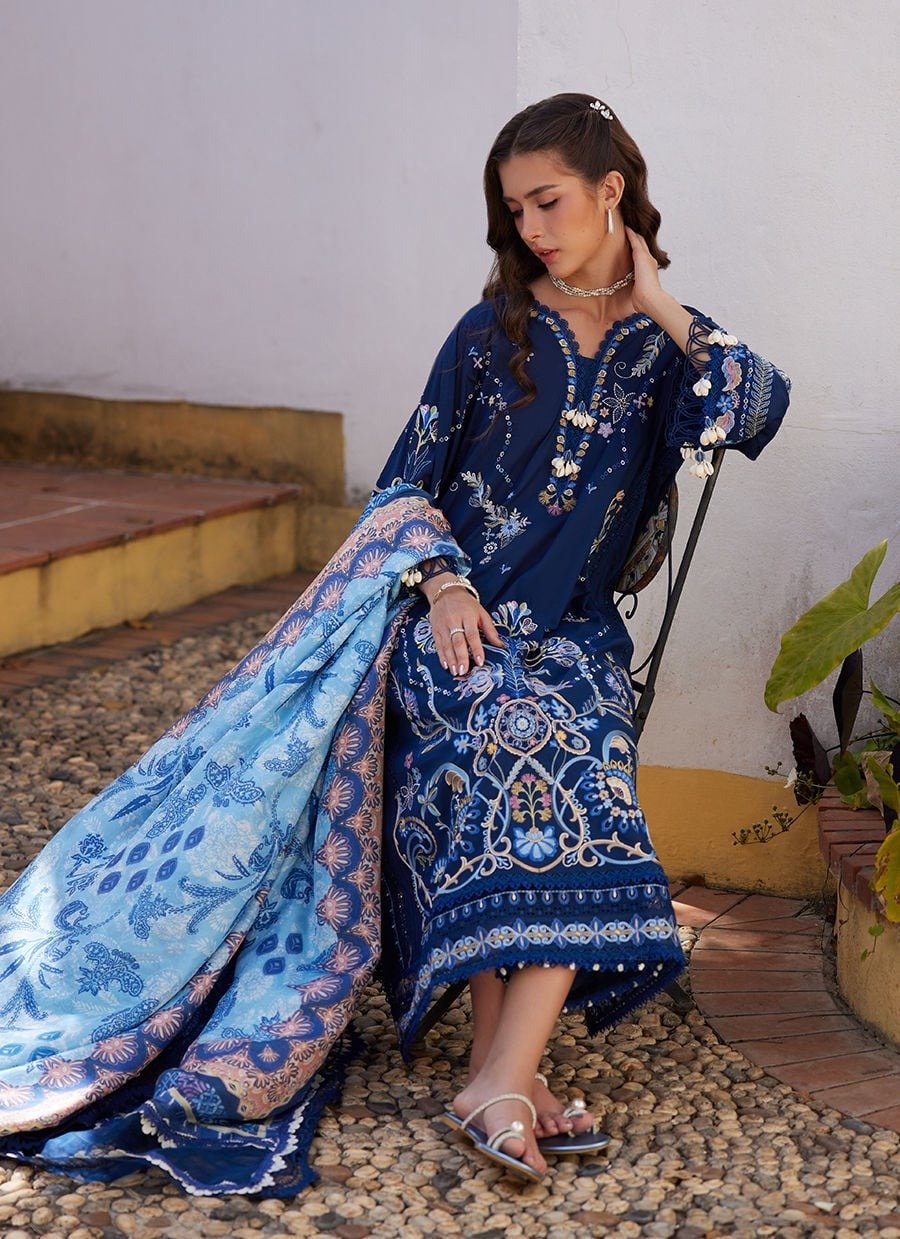 Farah Talib Aziz | Luxury Lawn Unstitched'26 "Blue" Formal Festive Wear | 08-3pc - Image 3