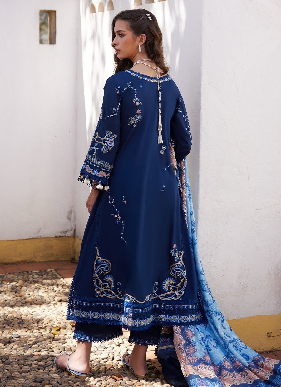 Farah Talib Aziz | Luxury Lawn Unstitched'26 "Blue" Formal Festive Wear | 08-3pc - Image 4