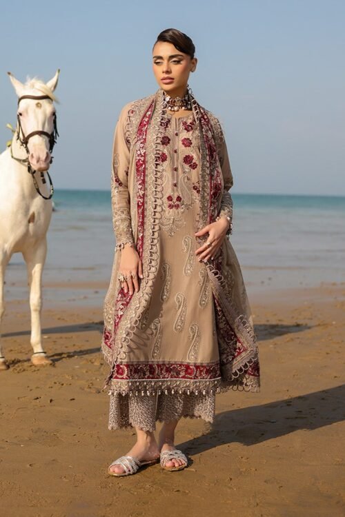 Imrozia serene | Hania'26 Unstitched Luxury Lawn "Brown" Formal Festive Wear | SL107-3pc