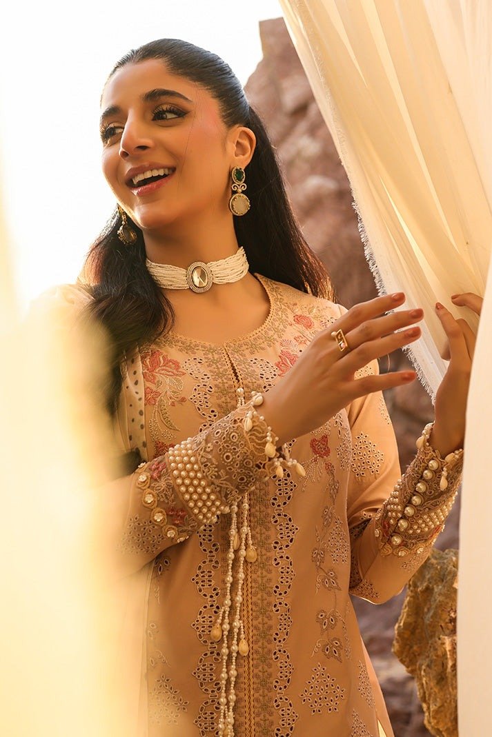 Imrozia serene | Hania'26 Unstitched Luxury Lawn "Gold" Formal Festive Wear | SL113-3pc - Image 4