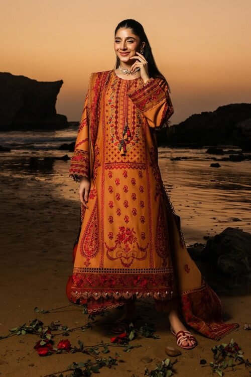 Imrozia serene | Hania'26 Unstitched Luxury Lawn "Orange" Formal Festive Wear | SL116-3pc