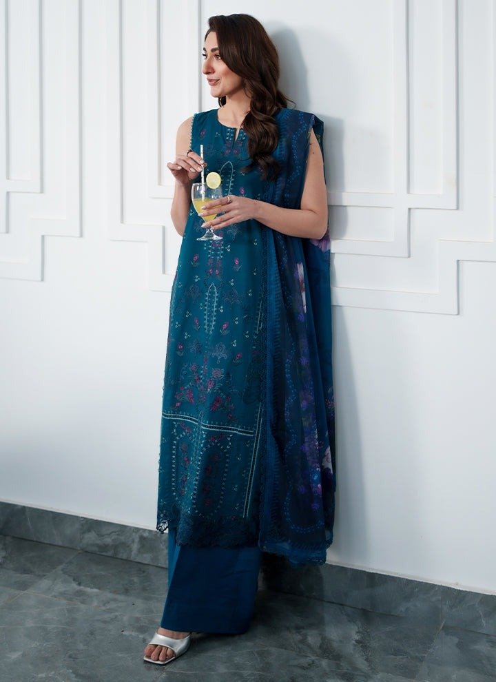 Neeshay | Symphony Luxe Lawn Unstitched "Blue" Formal Festive Wear | 3pc - Image 4