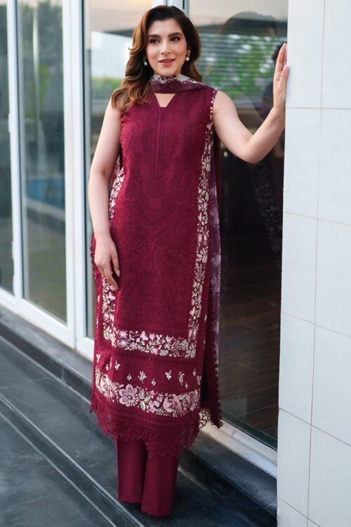 Neeshay | Symphony Luxe Lawn Unstitched "Red" Formal Festive Wear | 3pc