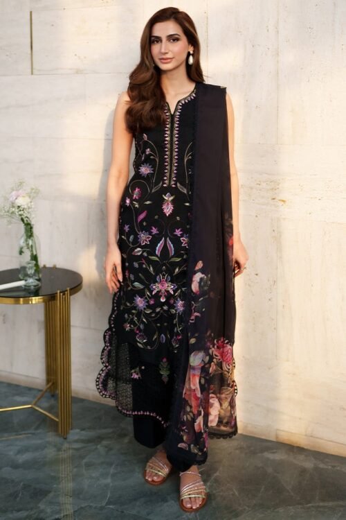 Neeshay | Symphony Luxe Lawn Unstitched "Black" Formal Festive Wear | 3pc