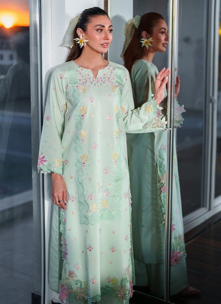 Neeshay | Symphony Luxe Lawn Unstitched "Green" Formal Festive Wear | 3pc - Image 2