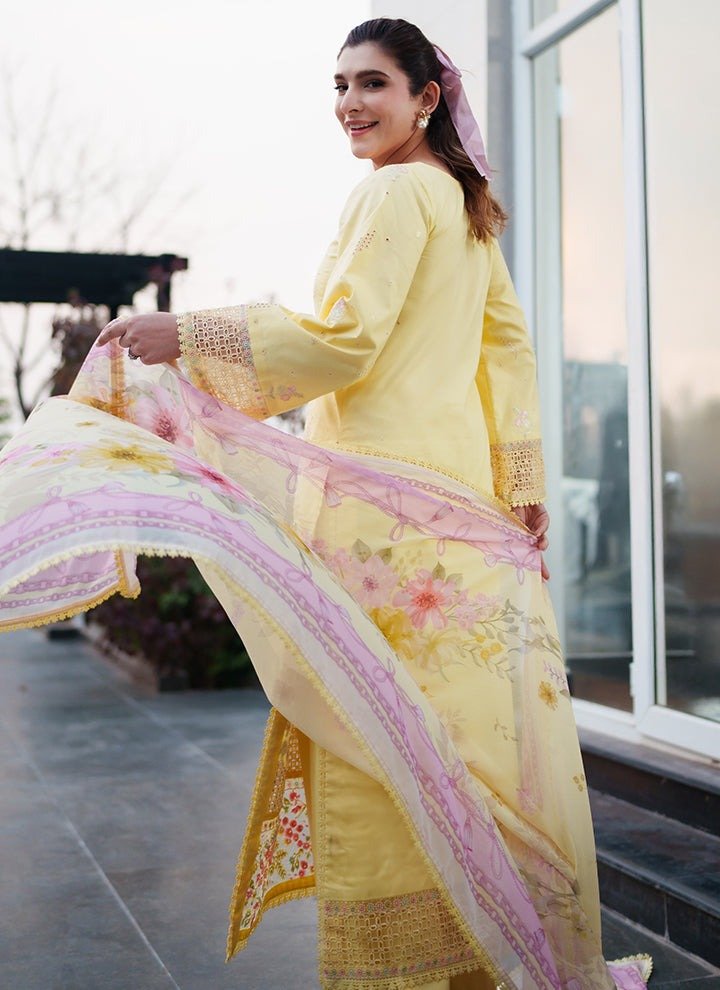 Neeshay | Symphony Luxe Lawn Unstitched "Yellow" Formal Festive Wear | 3pc - Image 3