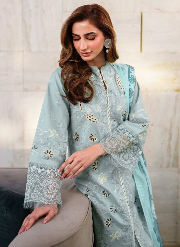 Neeshay | Symphony Luxe Lawn Unstitched "Blue" Formal Festive Wear | 3pc - Image 3