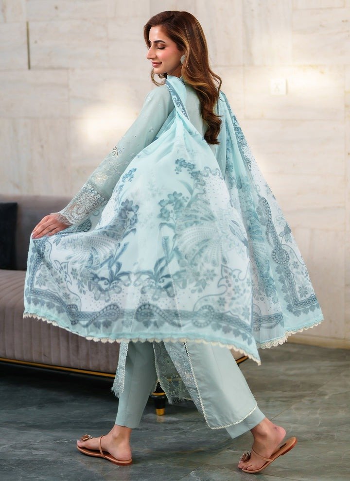 Neeshay | Symphony Luxe Lawn Unstitched "Blue" Formal Festive Wear | 3pc - Image 4
