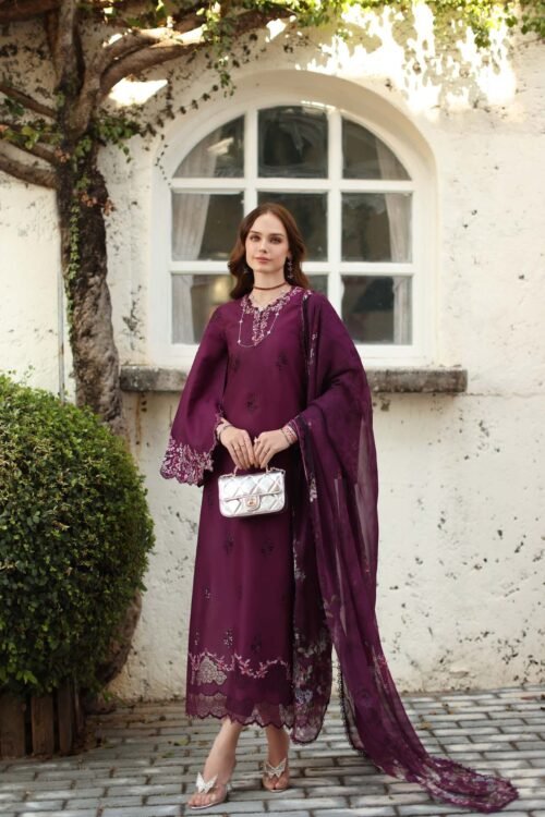 Noor By Sadia Asad | Luxury Lawn'26 1A-Unstitched "Purple" Formal Festive Wear | 3pc
