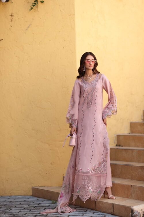 Noor By Sadia Asad | Luxury Lawn'26 2A-Unstitched "Pink" Formal Festive Wear | 3pc