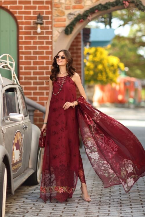 Noor By Sadia Asad | Luxury Lawn'26 8A-Unstitched "Red" Formal Festive Wear | 3pc