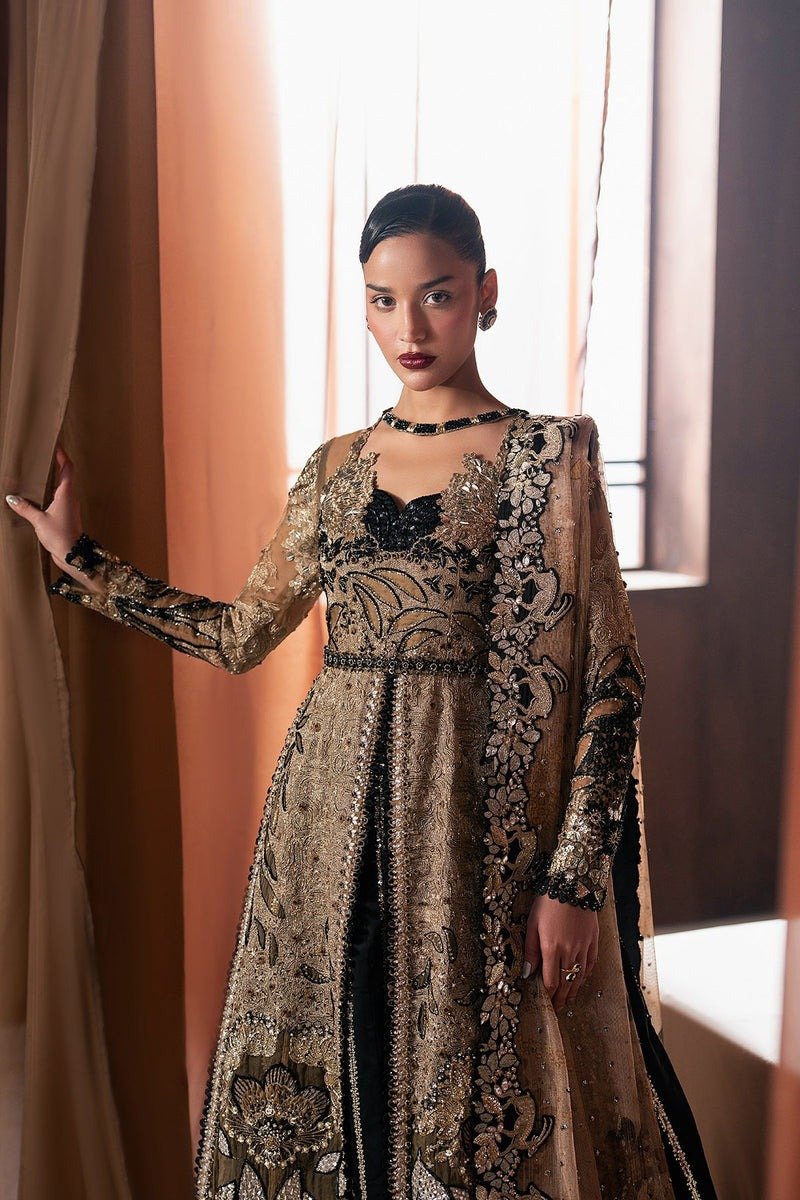 Afrozeh | Hayat Unstitched Organza "Black" Wedding Formals | 3pc - Image 4