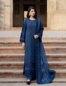 Adan’s Libas | Tradition Vol-2 Chikankari stitched Lawn 26 Formal Festive Wear "Blue" D10 | 3pcs.