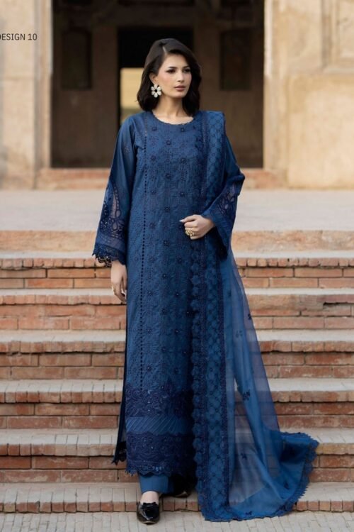 Adan’s Libas | Tradition Vol-2 Chikankari stitched Lawn 26 Formal Festive Wear "Blue" D10 | 3pcs.