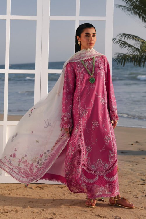 Qalamkar | Sahil Luxury Lawn 26 Unstitched Formal Festive Wear "Pink" SA-13-TARA | 3pcs.