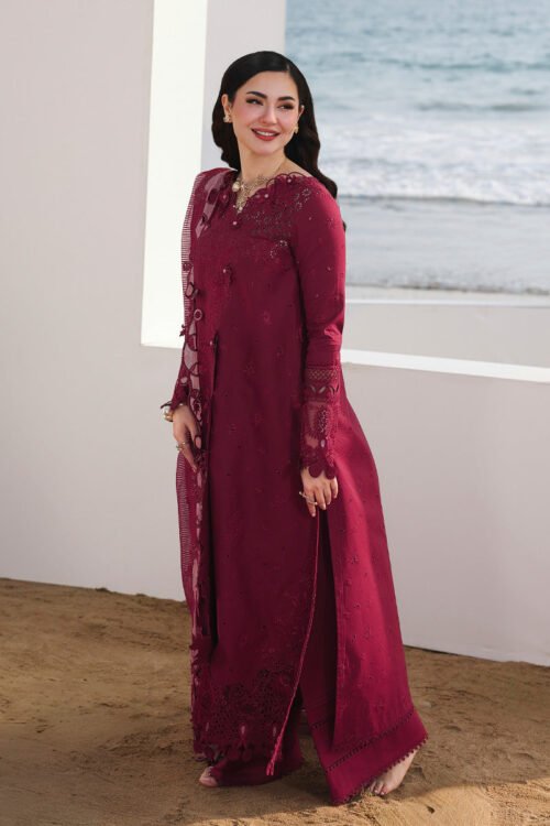 Qalamkar | Sahil Luxury Lawn 26 Unstitched Formal Festive Wear "Red" SA-14-NELAM | 3pcs.