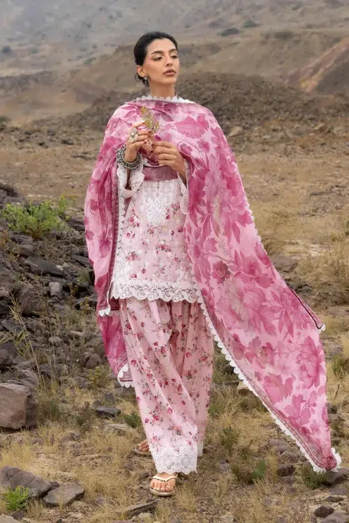 Zainab Chottani | Spring Summer Lawn Unstitched 26 Formal Festive Wear "Pink" 15 | 3Pcs.