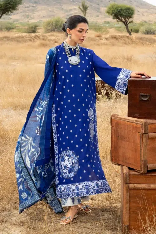 Zainab Chottani | Spring Summer Lawn Unstitched 26 Formal Festive Wear "Blue" 16 | 3Pcs.