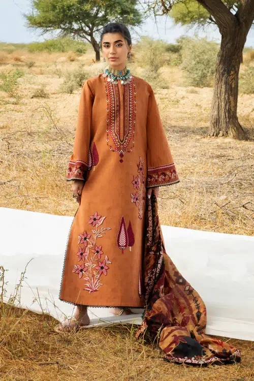 Zainab Chottani | Spring Summer Lawn Unstitched 26 Formal Festive Wear "Orange" 18 | 3Pcs.