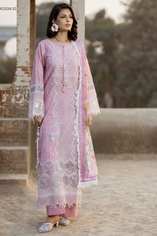 Adan’s Libas | Tradition Vol-2 Chikankari stitched Lawn 26 Formal Festive Wear "Purple" D02 | 3pcs.