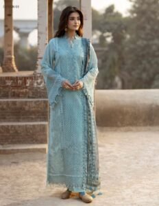 Adan’s Libas | Tradition Vol-2 Chikankari stitched Lawn 26 Formal Festive Wear "Blue" D03 | 3pcs.