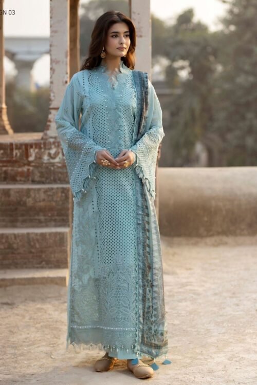 Adan’s Libas | Tradition Vol-2 Chikankari stitched Lawn 26 Formal Festive Wear "Blue" D03 | 3pcs.