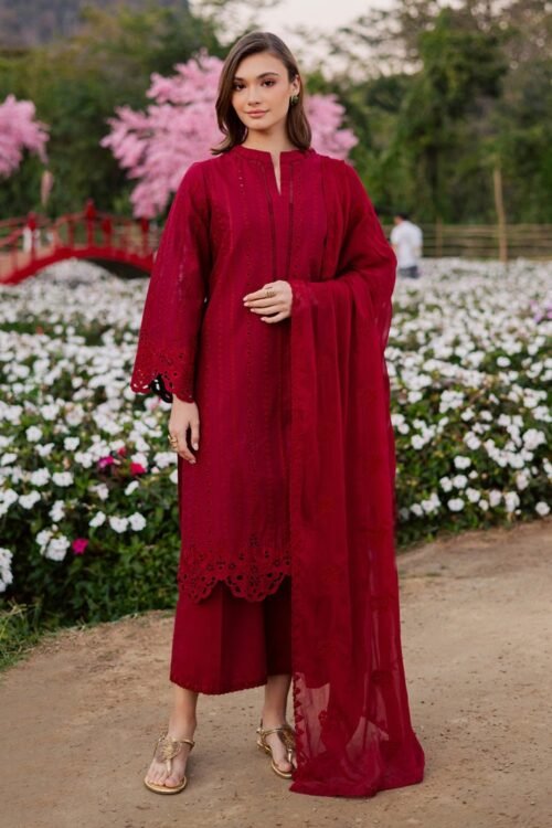 Marjjan By Zohaib | Silvia Luxury Lawn'26 30a-Unstitched "Red" Formal Festive Wear | 3pc