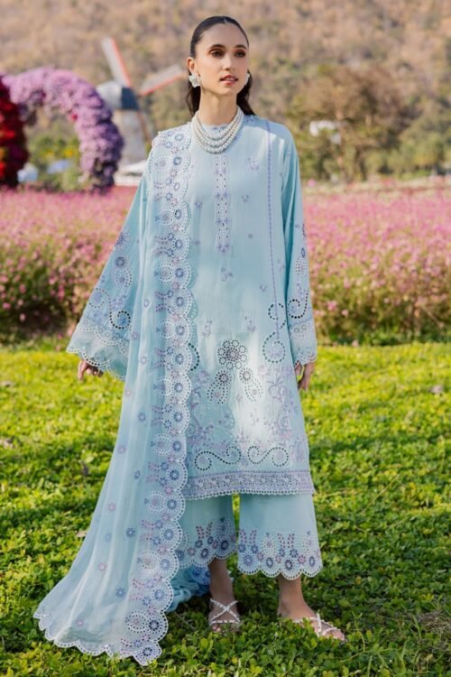 Marjjan By Zohaib | Silvia Luxury Lawn'26 32b-Unstitched "Blue" Formal Festive Wear | 3pc