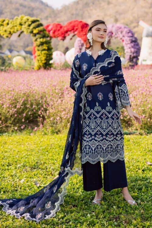 Marjjan By Zohaib | Silvia Luxury Lawn'26 33a-Unstitched "Blue" Formal Festive Wear | 3pc