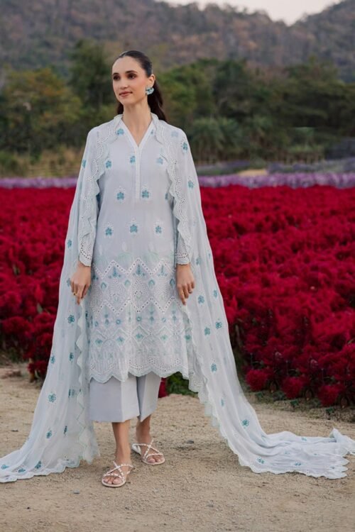 Marjjan By Zohaib | Silvia Luxury Lawn'26 33b-Unstitched "Grey" Formal Festive Wear | 3pc