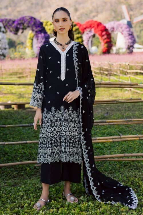 Marjjan By Zohaib | Silvia Luxury Lawn'26 34a-Unstitched "Black" Formal Festive Wear | 3pc