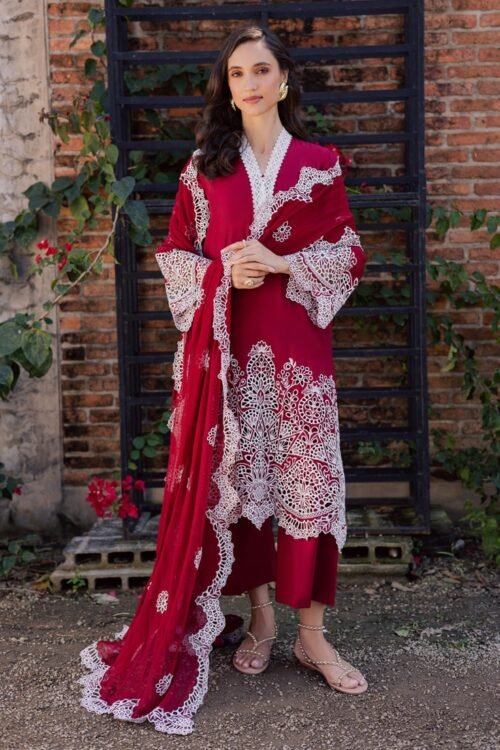 Marjjan By Zohaib | Silvia Luxury Lawn'26 36a-Unstitched "Red" Formal Festive Wear | 3pc