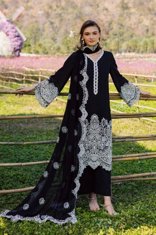 Marjjan By Zohaib | Silvia Luxury Lawn'26 36b-Unstitched "Black" Formal Festive Wear | 3pc