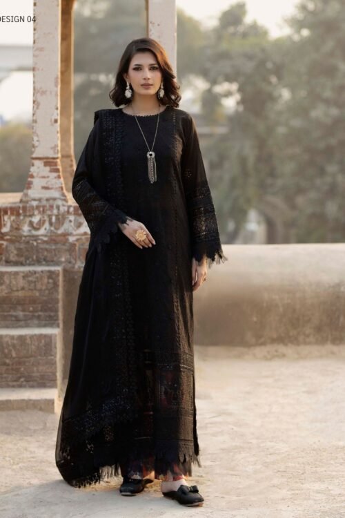 Adan’s Libas | Tradition Vol-2 Chikankari stitched Lawn 26 Formal Festive Wear "Black" D04 | 3pcs.