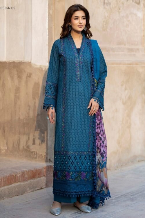 Adan’s Libas | Tradition Vol-2 Chikankari stitched Lawn 26 Formal Festive Wear "Blue" D05 | 3pcs.