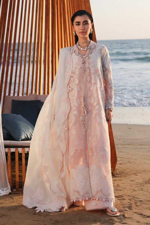 Qalamkar | Sahil Luxury Lawn 26 Unstitched Formal Festive Wear "Pink" SA-06-MAHUR | 3pcs.