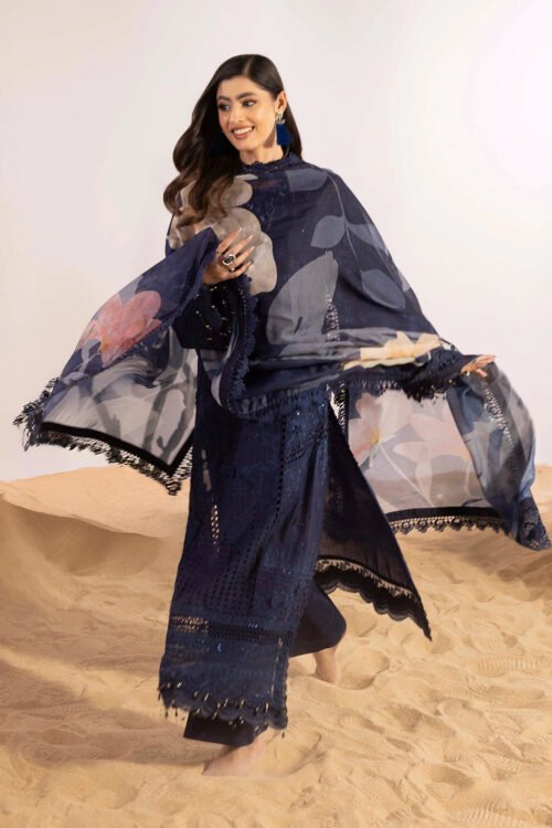 Adan’s Libas | Masakali Luxury Chikankari 26 Stitched lawn Formal Festive Wear "Blue" D07 | 3pcs.