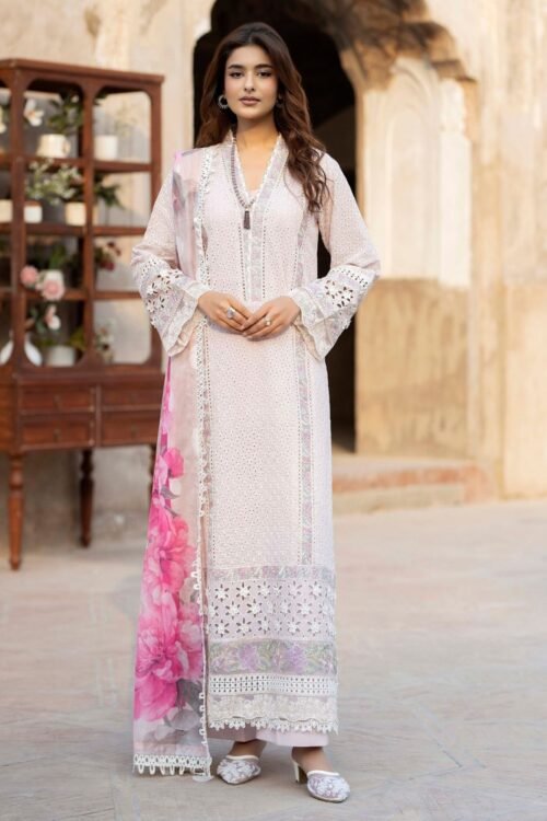 Adan’s Libas | Tradition Vol-2 Chikankari stitched Lawn 26 Formal Festive Wear "Pink" D07 | 3pcs.