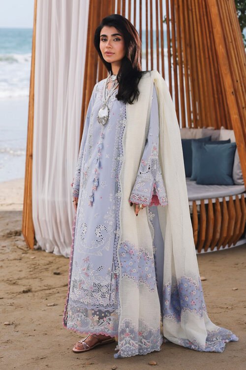 Qalamkar | Sahil Luxury Lawn 26 Unstitched Formal Festive Wear "Blue" SA-08-ZAYNA | 3pcs.