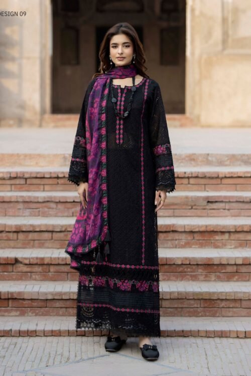 Adan’s Libas | Tradition Vol-2 Chikankari stitched Lawn 26 Formal Festive Wear "Black" D09 | 3pcs.