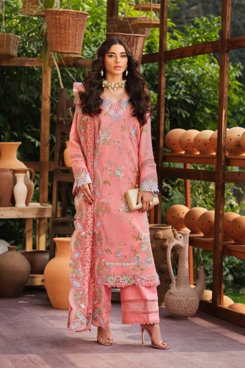 Maryam Hussain | Luxury Lawn 26 Unstitched Formal Festive Wear "Pink" | 3pcs.