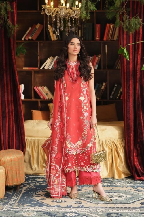 Maryam Hussain | Luxury Lawn 26 Unstitched Formal Festive Wear "Red" | 3pcs.