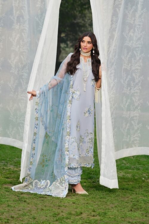 Maryam Hussain | Luxury Lawn 26 Unstitched Formal Festive Wear "Blue" | 3pcs.