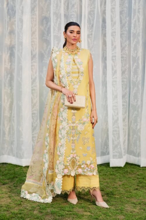 Maryam Hussain | Luxury Lawn 26 Unstitched Formal Festive Wear "Yellow" | 3pcs.